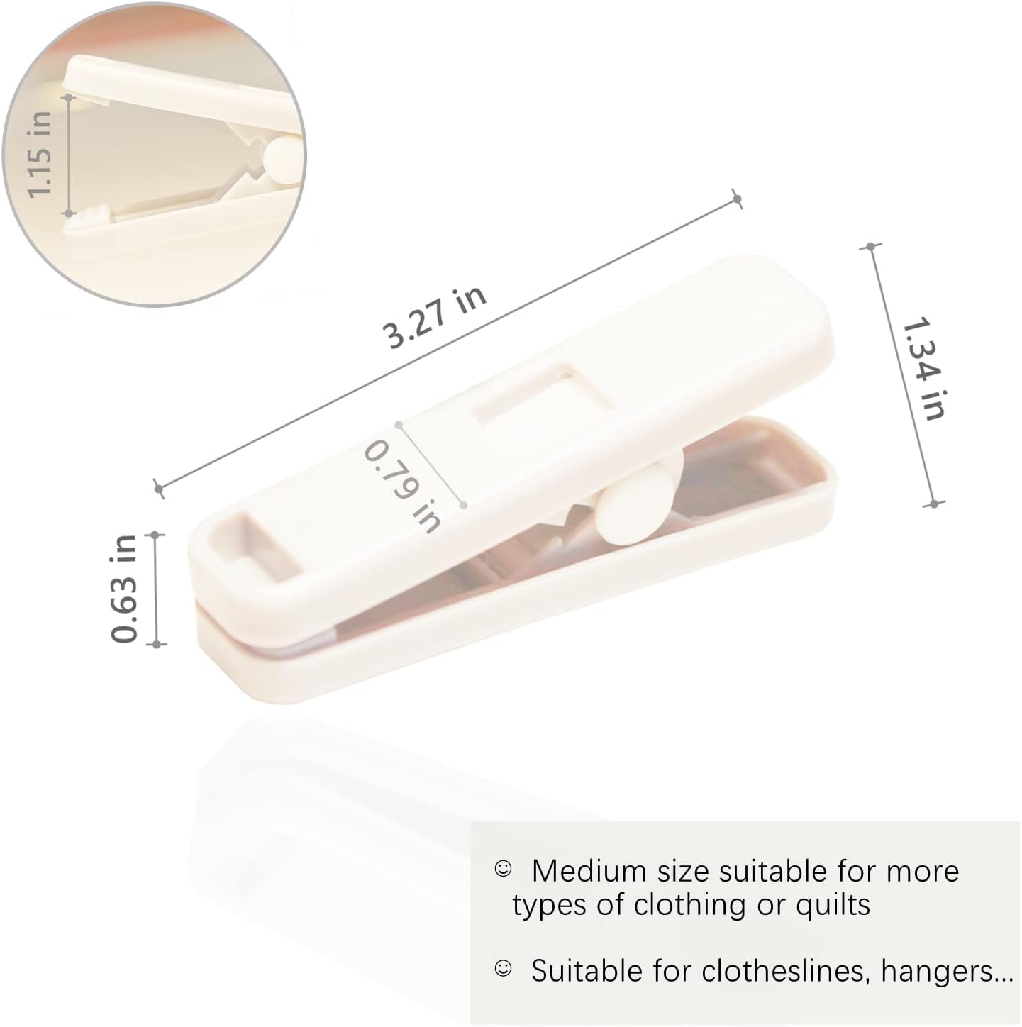 Strong Plastic Clothespins - 16 Pack Heavy Duty Laundry Clothes Pins, Non-Slip Pegs, Chip Clips, Hanger Clip, Rustless, Windproof, Heatproof - White