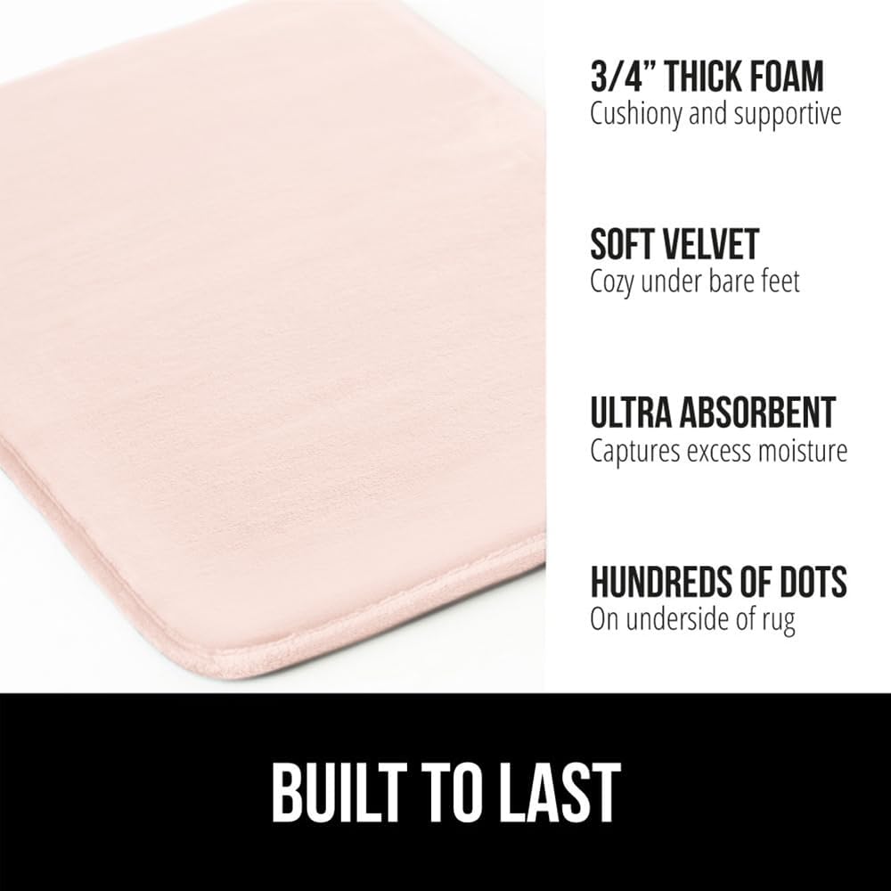 GORILLA GRIP Memory Foam Bath Mat, Soft Absorbent Velvet Bathroom Mats, Durable Dots on Underside, Machine Washable Bathmat, Carpet Rug Room Decor for Shower Tub Floor RV, 30x20 Rugs, Pink