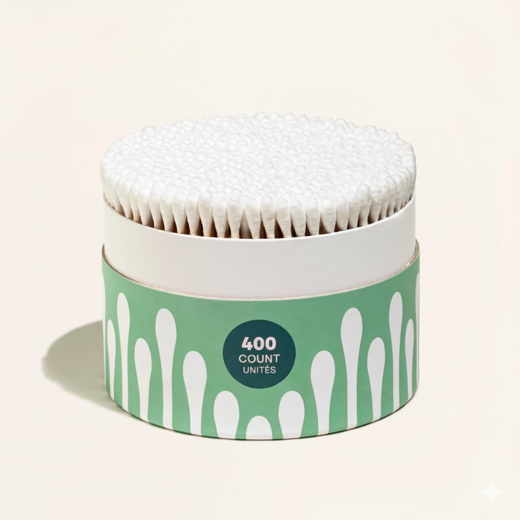 Cliganic Organic Cotton Swabs, 400 Count - 100% Pure Natural Cotton, Chlorine-Free Hypoallergenic, Soft, Gentle & Absorbent Paper Buds