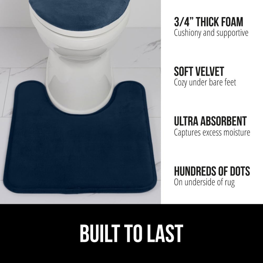 GORILLA GRIP Thick Memory Foam Toilet Rug for Bathroom, U Shaped Washable, Soft Absorbent Velvet Topside Floor Mats, Machine Wash, Cushioned Luxury Rugs for Bath Room, 22.5x19.5 Navy Blue