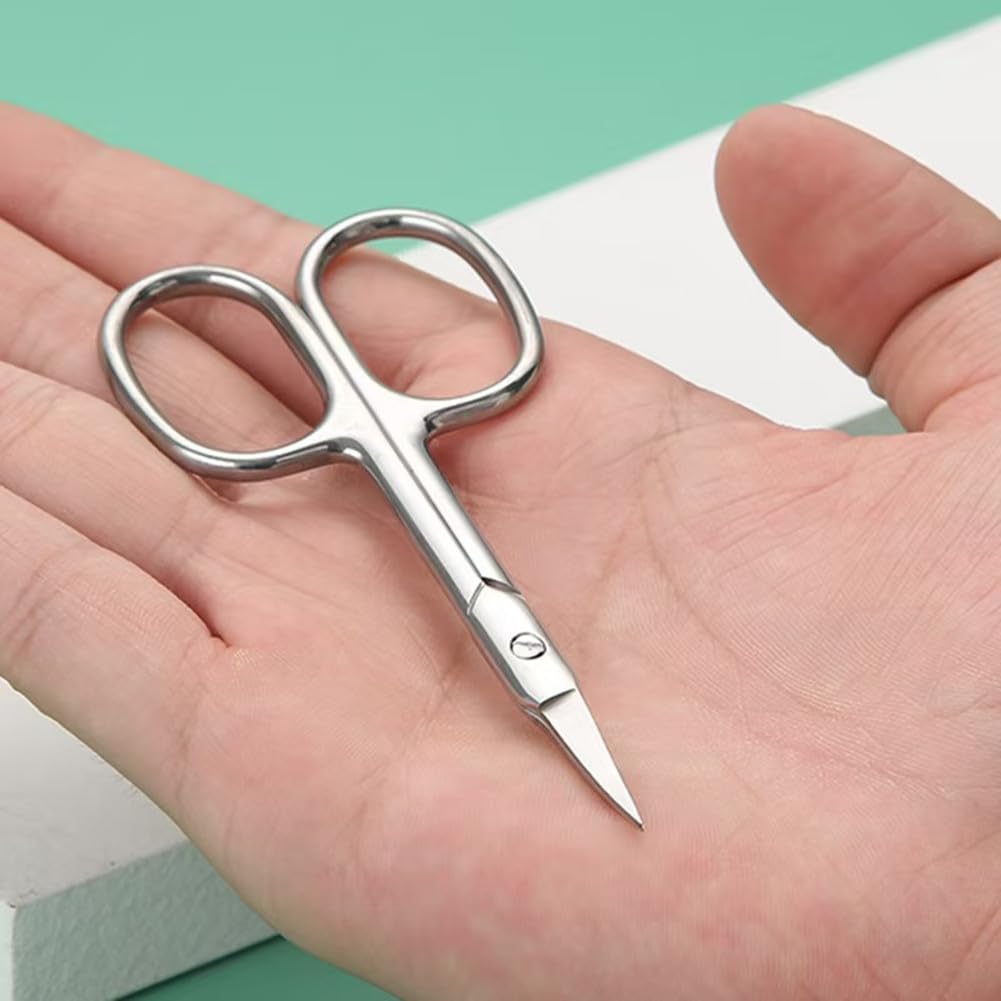 Facial Hair Small Grooming Scissors，Stainless Steel Multi-functional bending scissors，For Pruning Men Women - Eyebrow, Nose Hair, Mustache, Beard, Eyelashes, Ear