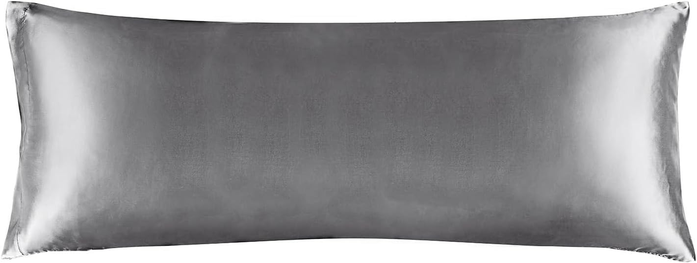 BEDELITE Satin Body Pillow Cover, Super Soft and Cooling Body Pillow Pillowcase for Hair and Skin, Breathable Silky Full Long Pillowcase Cover(20"x54", Dark Grey)
