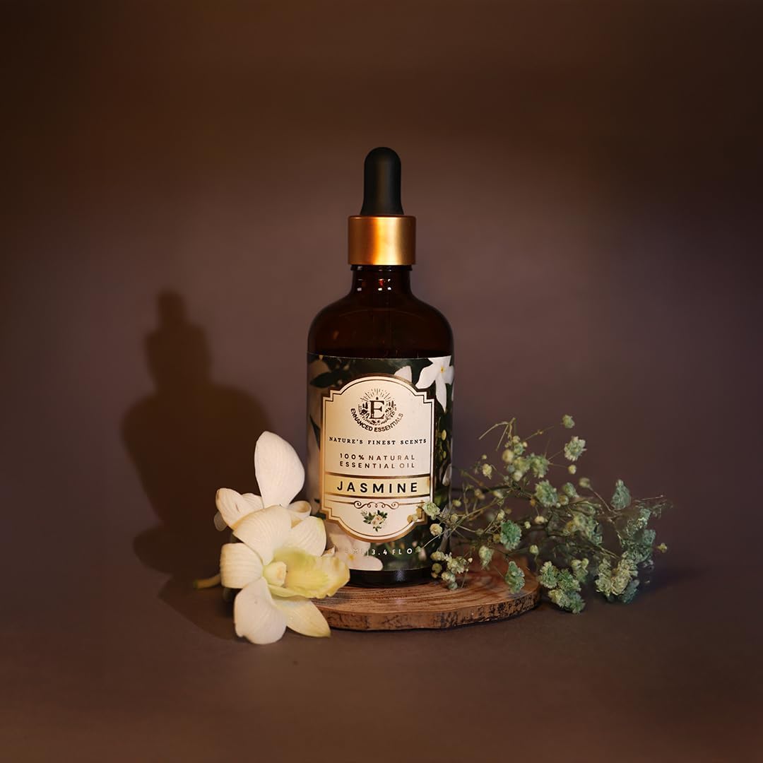 Luxurious Jasmine Essential Oil by Enhanced Essentials| Slow Distilled & Exotic| for Home,Diffusers,Skin & Hair Care,Aromatherapy,Bath,Perfume,Soap & Candle Making|with Glass Dropper| 1 fl oz (30 ml)