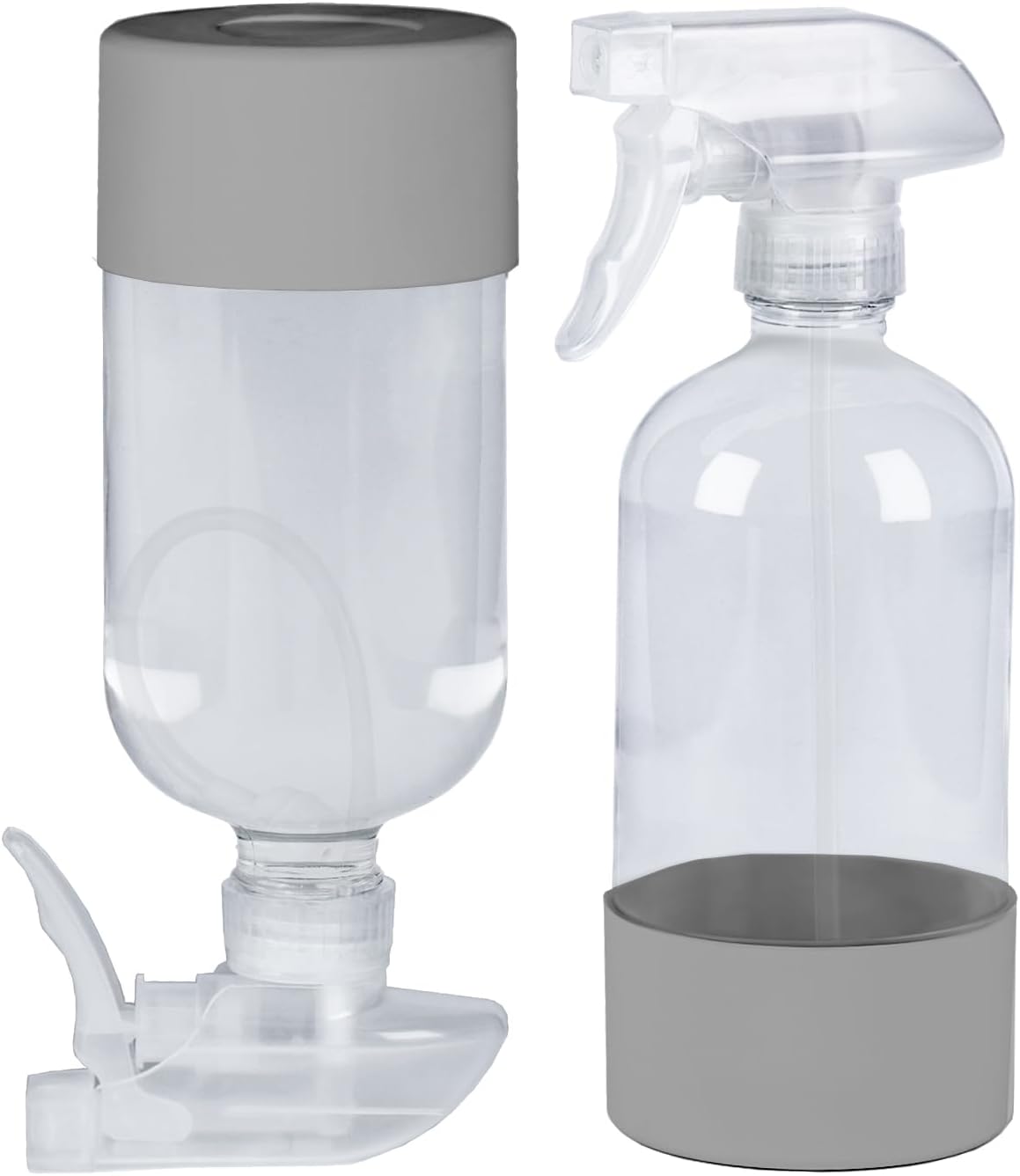 2 Pack 360° Glass Spray Bottles with Silicone Sleeve, 16 oz Empty Refillable Containers with Adjustable Spray Nozzles, Spray Bottles for Hair, Cleaning Solutions and Plants Grey