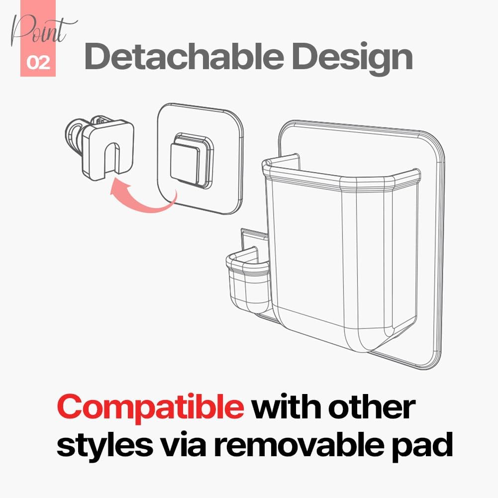 Silicone Wall Mounted Organizer - Made in Korea, BPA Free - Storage with Hook - Bathroom and Living Room, Remote Control & Shower Caddy (Heart Single(Navy), Poket Holder(Navy))