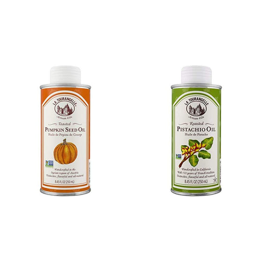 La Tourangelle Toasted Pumpkin Seed Oil and Roasted Pistachio Oil Bundle | Nutty Flavored Oils for Cooking, Baking, Salads, 8.45 fl oz Each
