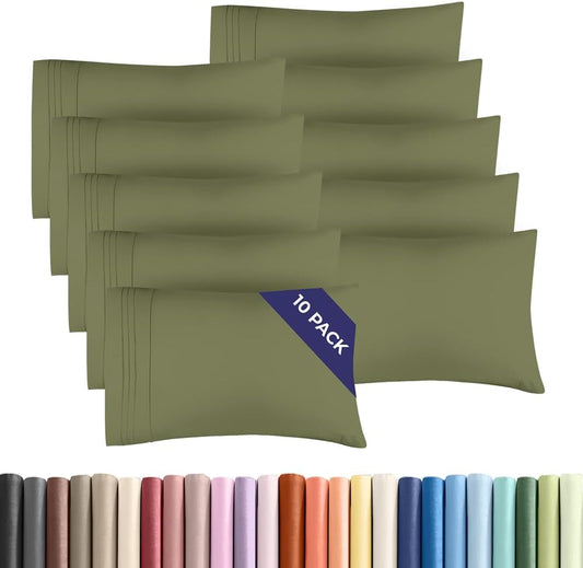 Standard Pillow Cases Set of 10 - Ultra Soft Hotel Quality Pillowcase Covers - Comfy & Wrinkle Free - Shrink, Stain and Fade Resistant - Machine Washable Pillow Protectors - 10 Piece Set - Sage Green