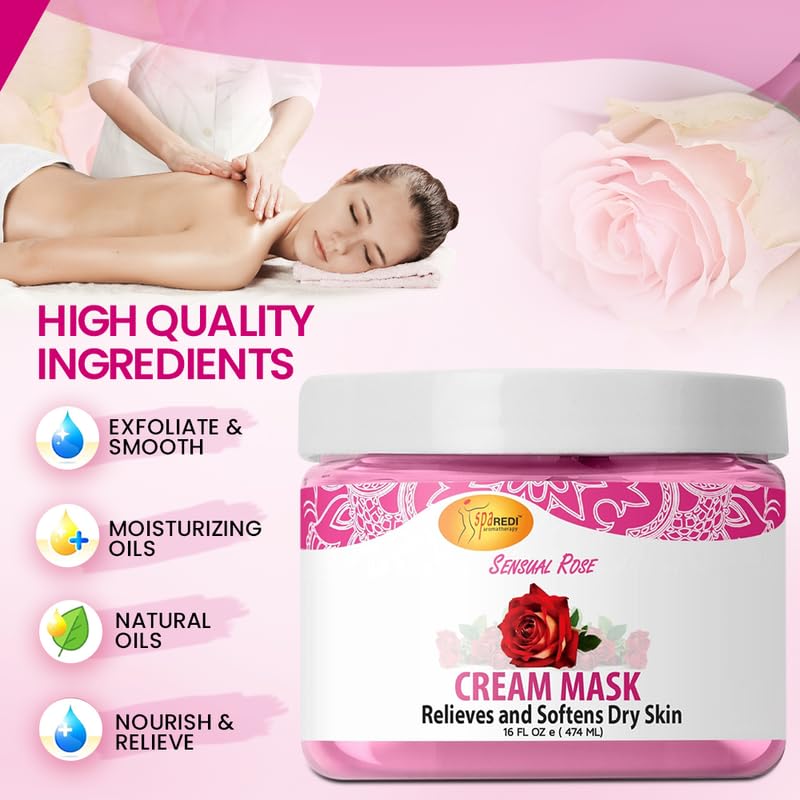 SPA REDI - Body and Foot Cream Mask, Sensual Rose, 16 Oz - Pedicure Massage for Tired Feet and Body, Hydrating, Fresh Skin - Infused with Hyaluronic Acid, Amino Acids, Panthenol, Comfrey Extract