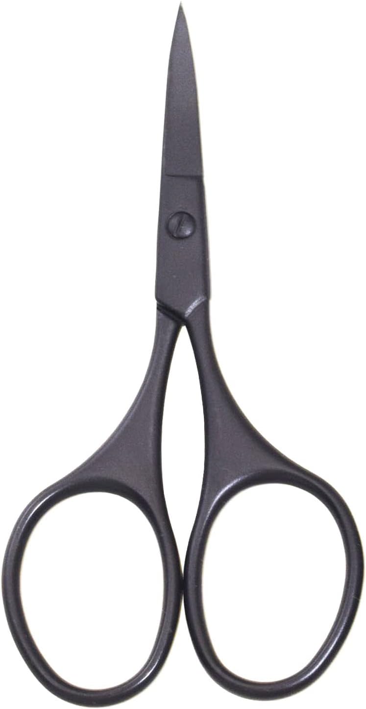 Multicolor Professional Grooming Scissors for Personal Care Facial Hair Removal and Ear Nose Eyebrow Trimming Stainless Steel Fine Straight Tip Scissors 3.9 Inch (Black Curved D)