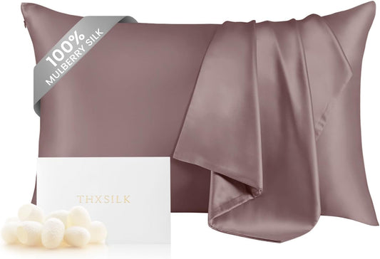 THXSILK 100% Pure Mulberry 6A+ Silk Pillowcase for Hair & Skin with Zipper Closure, Cooling, Natural, Organic, Double Sided Silk Pillow Case (Purple, Queen 20"x30", 1pc)