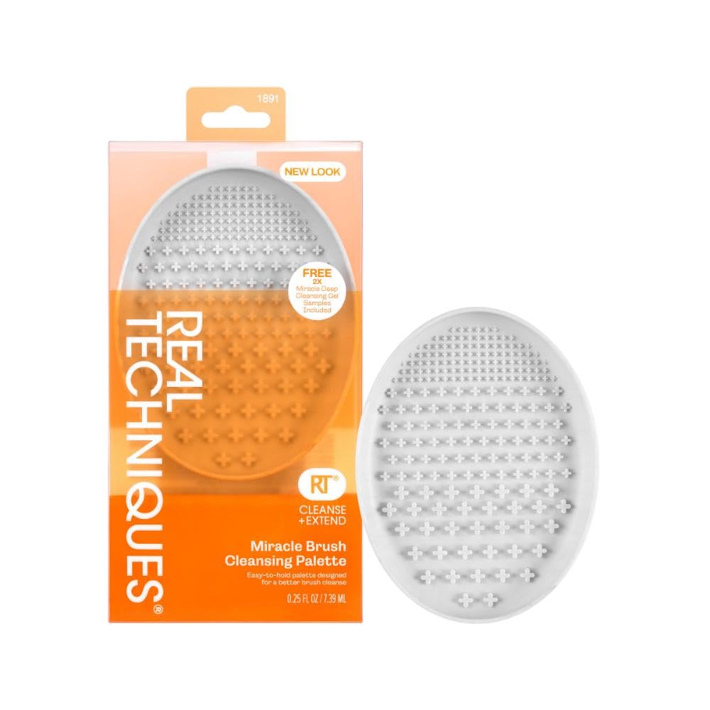 Real Techniques Miracle Brush Cleansing Palette, Makeup Brush Cleaner For Deep Cleaning, Use With Makeup Brush Shampoo, Silicone Ridges & Easy Grip, Includes Cleansing Gel, Cruelty-Free, 3 Count