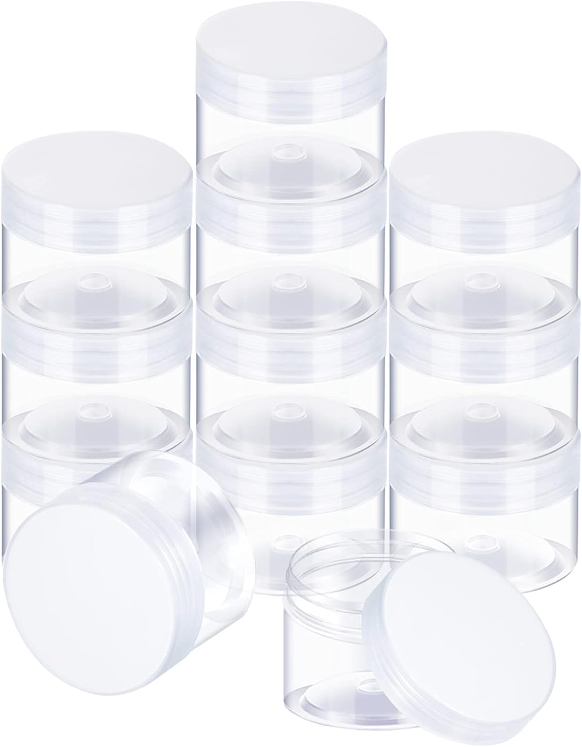 SATINIOR 12 Pack 8 oz Plastic Container Jars with Lids Round Clear Travel Cosmetic Container Slime Jars for Toiletries, Lotion, Cream, Ointments, Makeup, Rhinestone, Samples, Kitchen Storage(Clear)