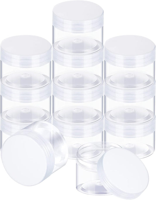 SATINIOR 12 Pack 8 oz Plastic Container Jars with Lids Round Clear Travel Cosmetic Container Slime Jars for Toiletries, Lotion, Cream, Ointments, Makeup, Rhinestone, Samples, Kitchen Storage(Clear)