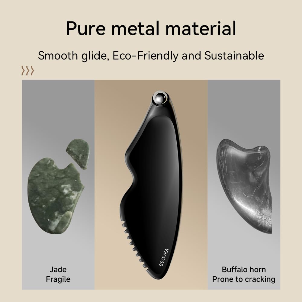 Gua Sha Facial Tools - Guasha Tool for Face and Body, Premium Metal Scraping Massage Tool for Lymphatic Drainage, Skin Rejuvenation, and Relaxation