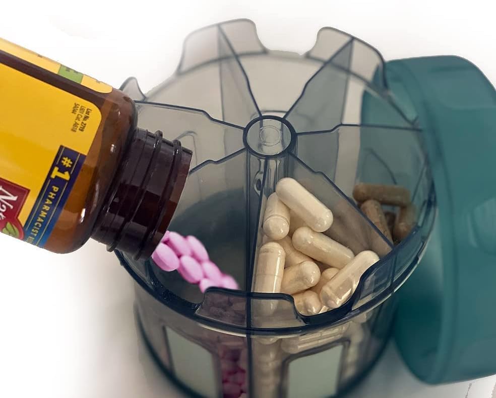 Extra Large Supplement Organizer with XL 7 Large Compartments, TPU Soft Lid Easy to Load and to Use Pill Dispenser, 1 Month Jumbo Vitamin Holder Medicine Storage