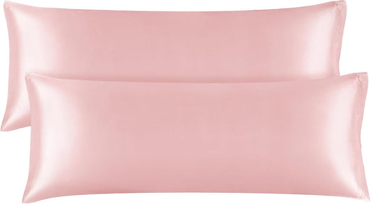 BEDELITE Satin Body Pillow Cover 2 Pack, Super Soft and Cooling Body Pillow Pillowcase for Hair and Skin, Breathable Silky Full Long Pillowcase Cover(20"x54", Pink)