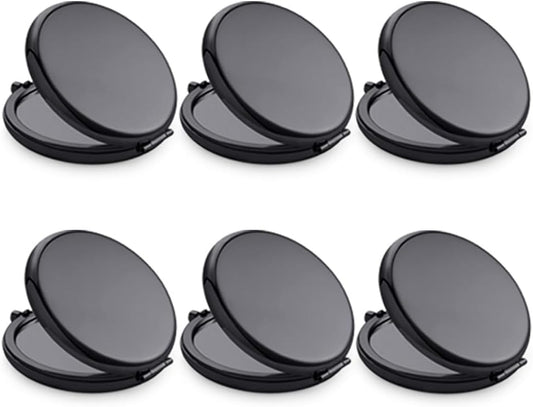 Compact Mirror, Pocket Travel Makeup Mirror for Purse, Metal Round Shell, 2-Sided 1X/2X Magnifying, Portable, Folding, Handheld, Black, 6 Pack