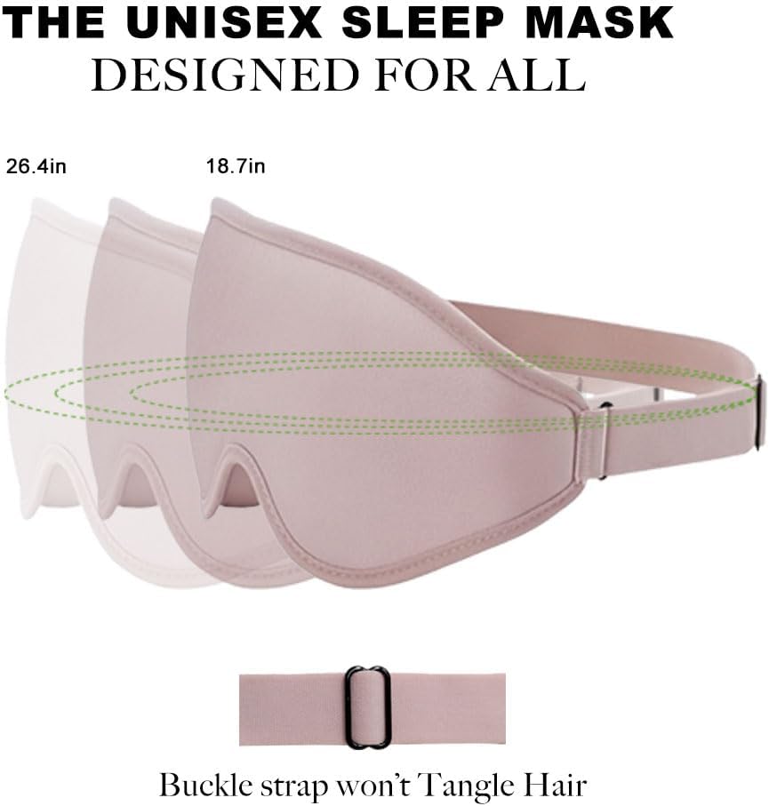3D Contoured Sleep Eye mask Side Sleeper Men Women Zero Eye Pressure high Density Memory Foam Soft Breathable Light Blocking Night Blindfold Travel Yoga Napping Pink