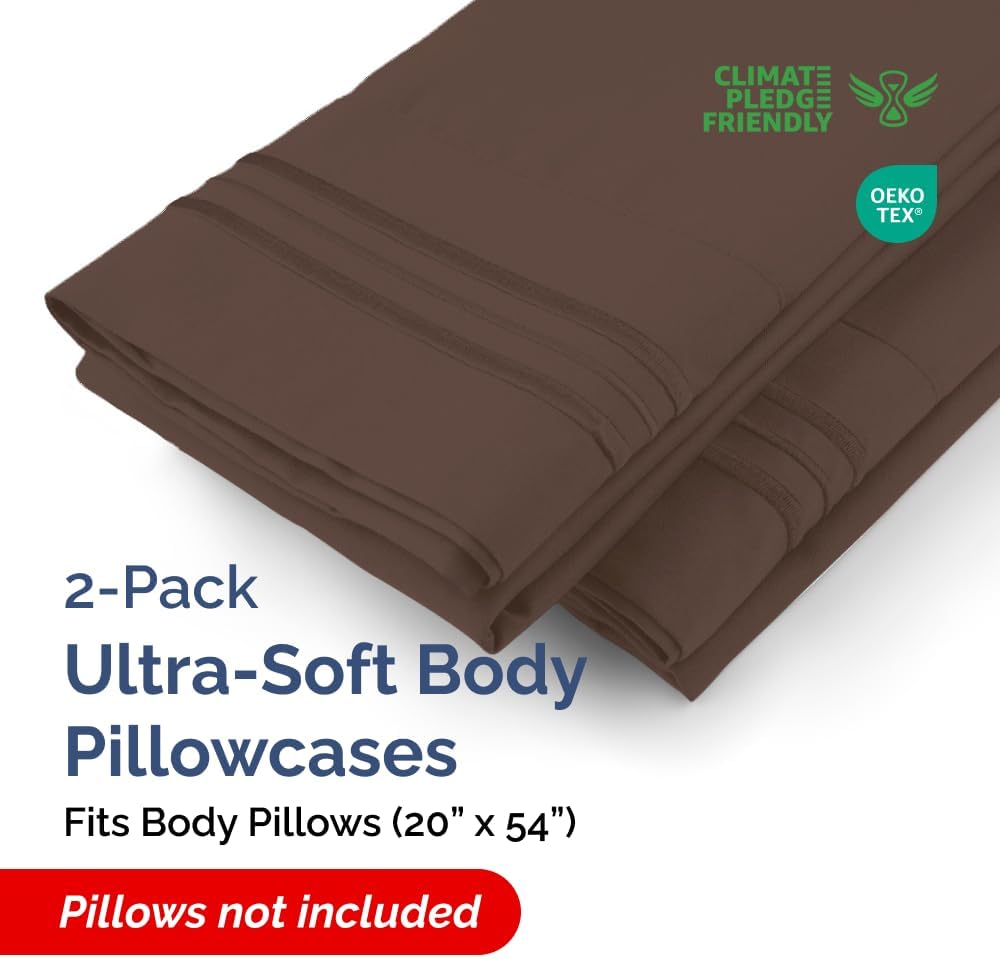 Long Pillowcases - Body Pillow Cover - Long Pillow Insert for Sleeping, Side Sleepers - Soft & Breathable Body Pillow Case with Envelope Enclosure - Comfy, Cozy & Machine Washable - 20" x 54" (Brown)