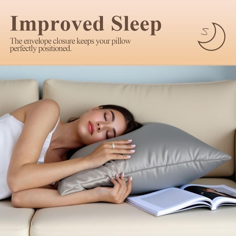 Juwenin Bedding,Super Soft and Luxury Silky Satin Pillowcase (Silky Satin Pillow Case for Hair) Set of 2 (Dark Grey, King (20'x40'))