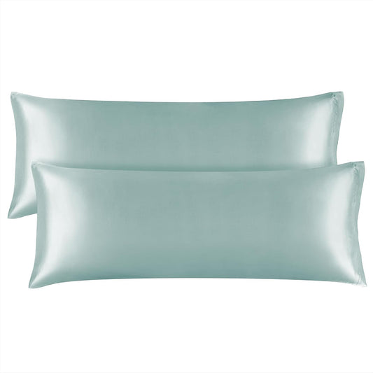 BEDELITE Satin Body Pillow Cover 2 Pack, Super Soft and Cooling Body Pillow Pillowcase for Hair and Skin, Breathable Silky Full Long Pillowcase Cover(20"x54", Haze Blue)