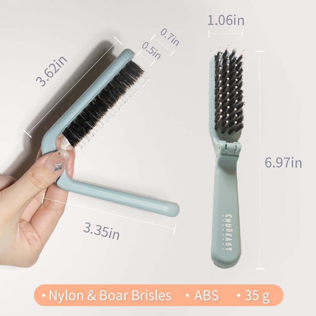Uffy MiniPop Travel Hair Brush – Mini Folding Boar Bristles for Women, Men & Kids | Kid-Friendly Portable Purse Brush for Wet & Dry Hair, Curly or Straight | Pocket-Size Detangler – Soft Grey