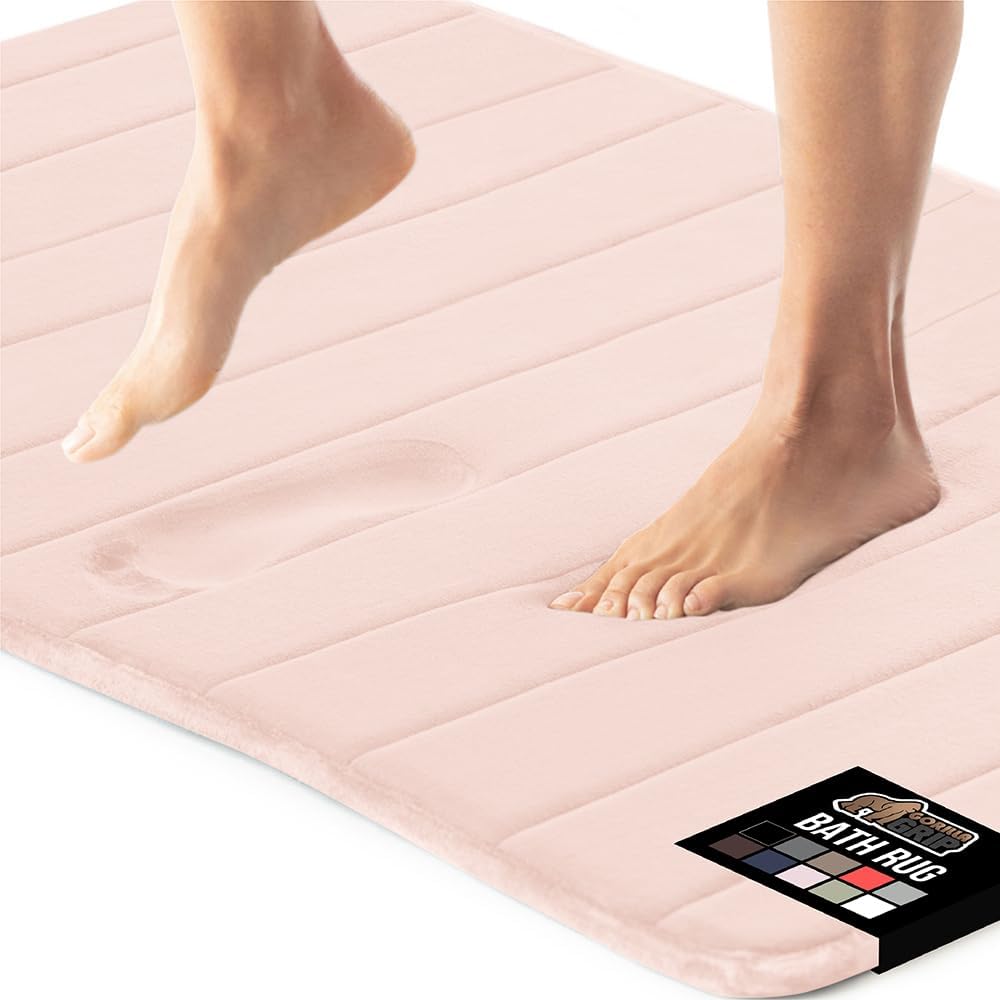 GORILLA GRIP Memory Foam Bath Mat, Soft Absorbent US Designed Bathroom Rug, Gripping Dots Machine Washable Bathmat, Cushioned Floor Mats, Shower Sink Rugs Room Décor Accessories, 24x17 Pink