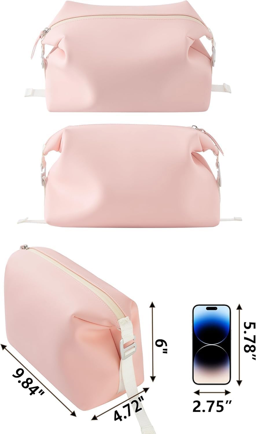 6"x 9.84" 4.5L Large Silicone Toiletry Bag,Waterproof Leakproof Foldable Travel Organizer,Dopp Kit Alternative for Men & Women,Pink