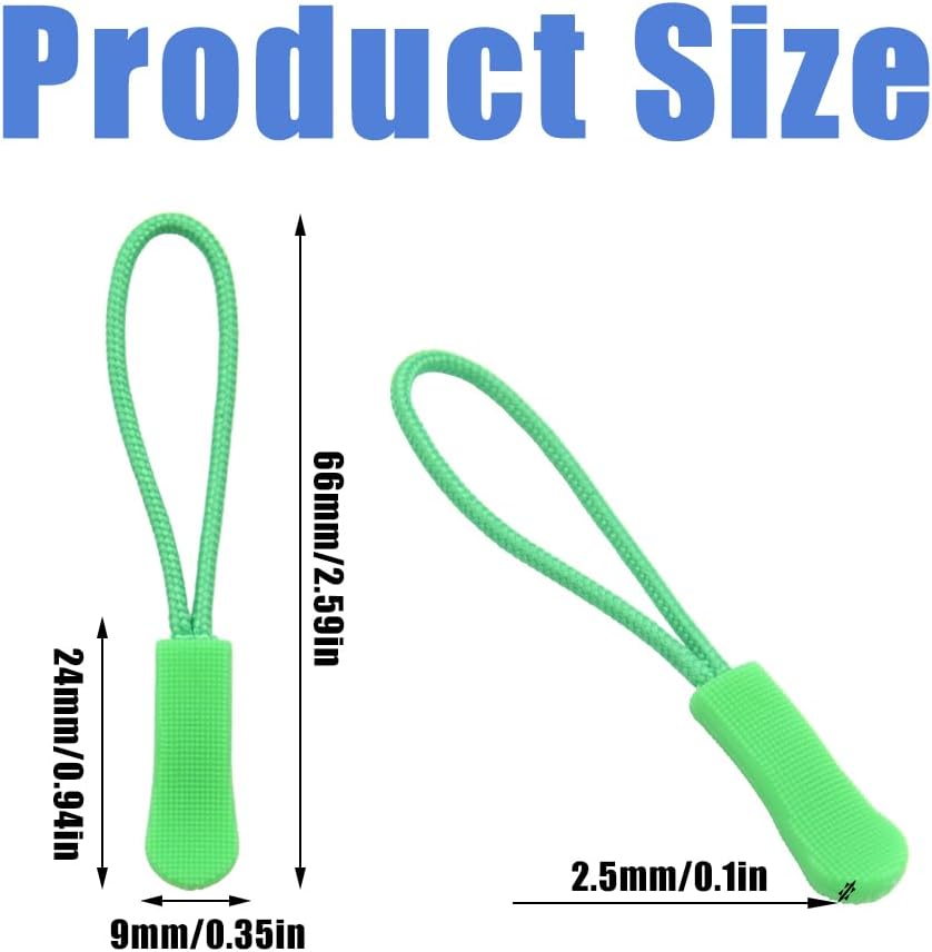 Ruidee 50 Pieces Zipper Pulls Zipper Tabs Zipper Pull Cord Extender Replacement Zipper Pulls for Backpacks, Jackets, Luggage, Purses, Handbags（Light Green）