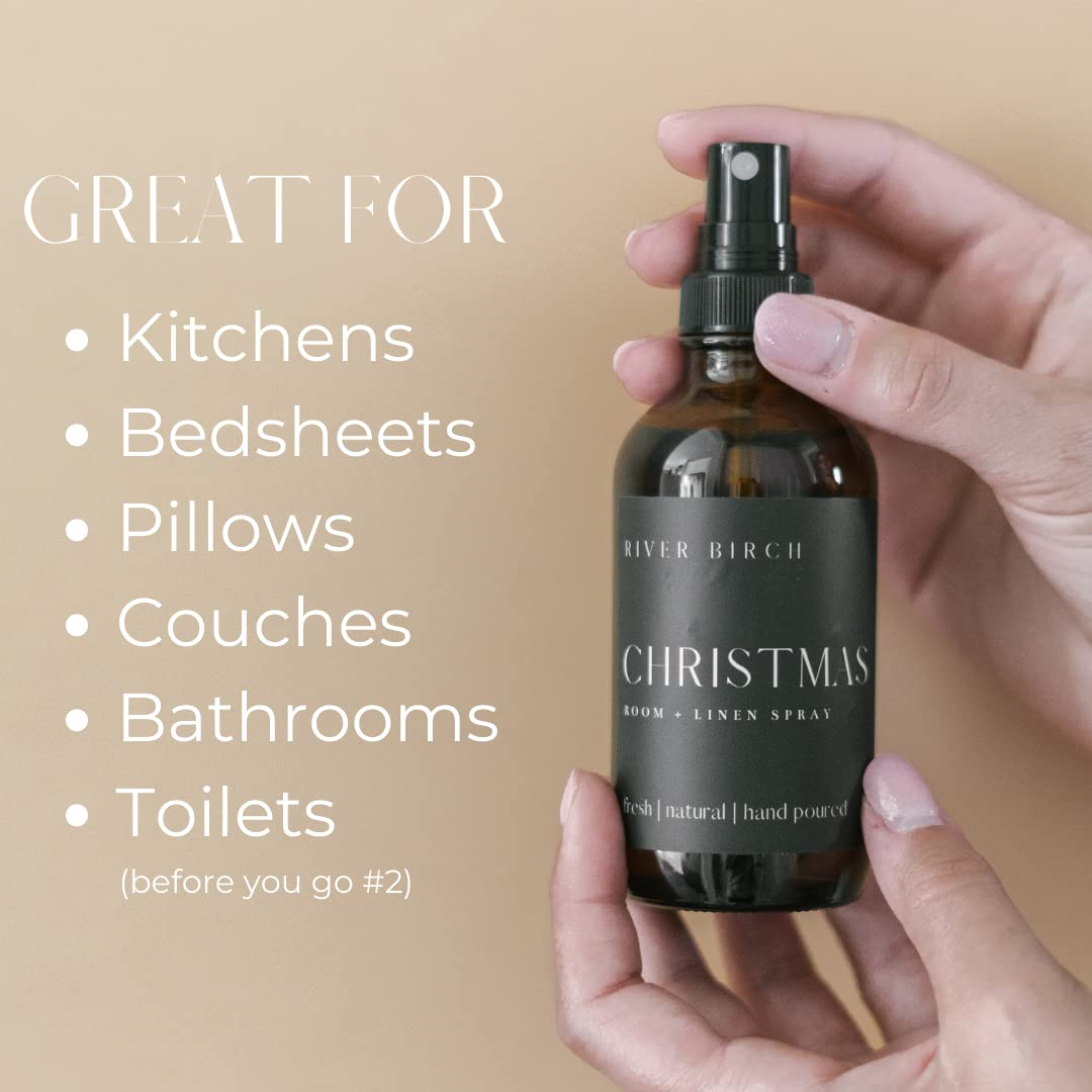 River Birch Christmas Scented Linen and Room Spray | Home Fragrance | 4 oz Glass Amber Bottle | Luxury Signature Scent | Handmade in Texas