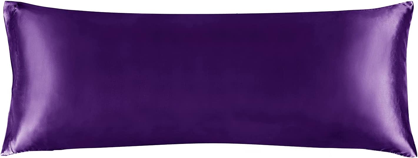 BEDELITE Satin Body Pillow Cover, Super Soft and Cooling Body Pillow Pillowcase for Hair and Skin, Breathable Silky Full Long Pillowcase Cover(20"x54", Plum Purple)