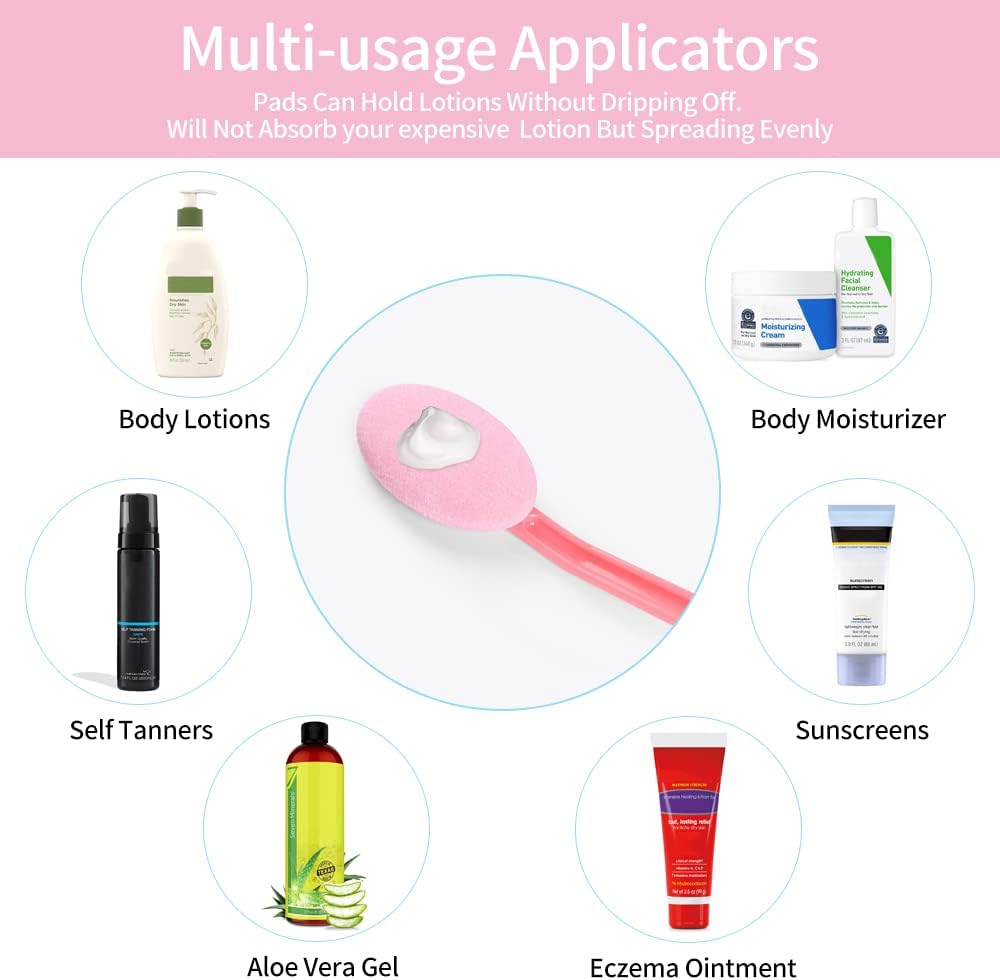 Eyxformula 2 Pcs Back Lotion Applicator with Long Handle & 2 Replacement Pads for Self-Tanning, Sunscreen, Cream, Moisturizer – Easy Reach Body Lotion Applicator for Back, Feet & Hard-to-Reach Areas