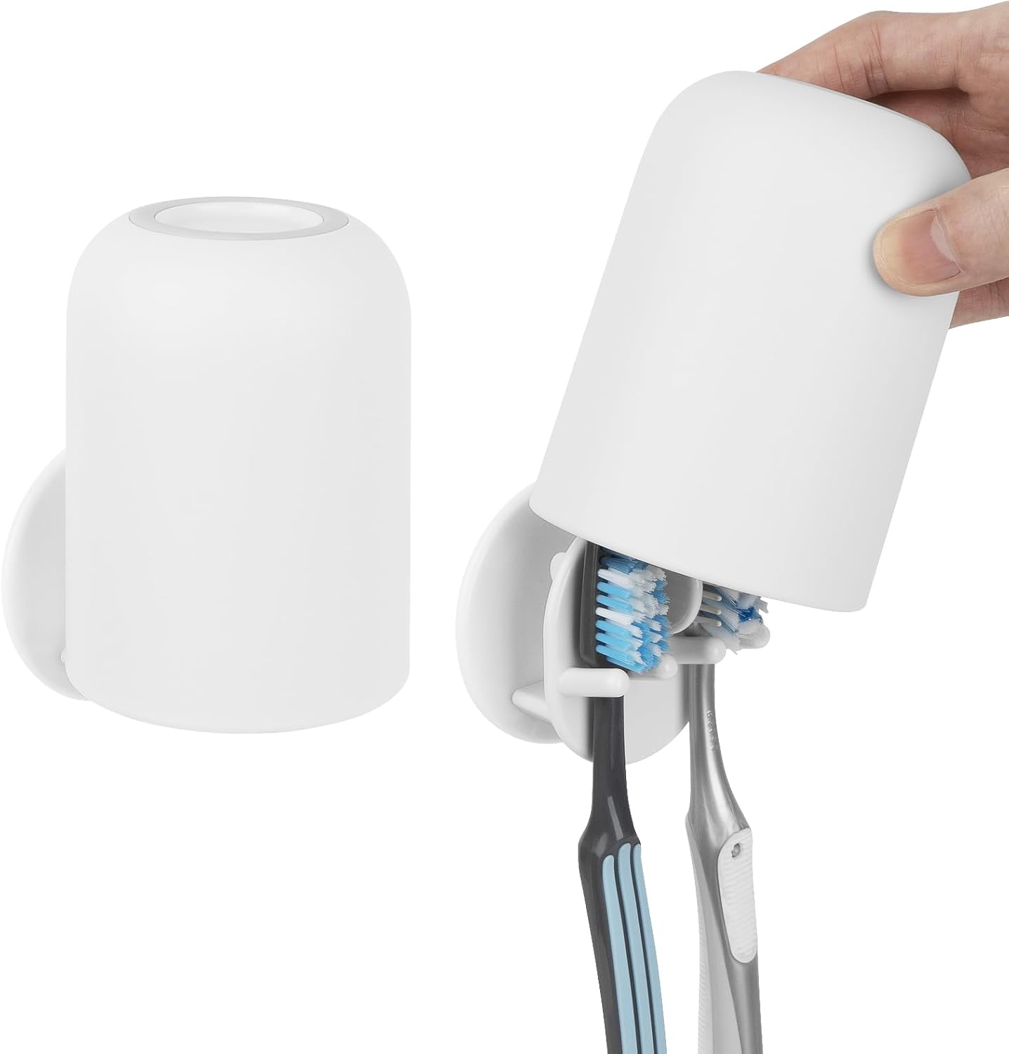 2 Pack Toothbrush Holders for Bathrooms Shower, Wall Mount Toothbrush Organizer with Mouthwash Cup, Self Adhesive Electric Toothbrush Storage, Easy to Clean Toothbrush Hanger