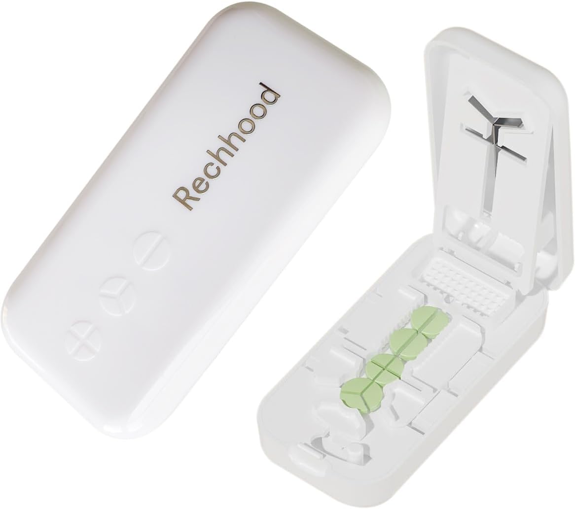 3-in-1 Pill Cutter 1/4 1/3 1/2 with Pill Storage Case, Stainless Steel Blade Cuts Pills Ideal for Cutting Vitamins and Pills (White)