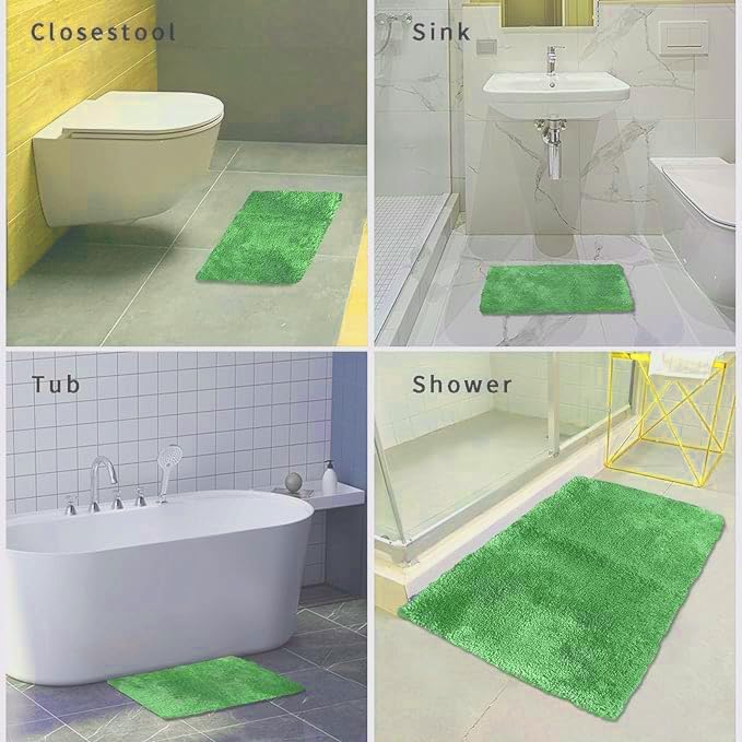 FIFU Bathroom Runner Rug 24" W x 48" L, Bath Mats for Bathroom, Bedroom & Kitchen, Non-Slip Rubber Latex Backing, Comfort & Soft Shower Bathmat & Carpet for Sink, Home & Hallways, Green