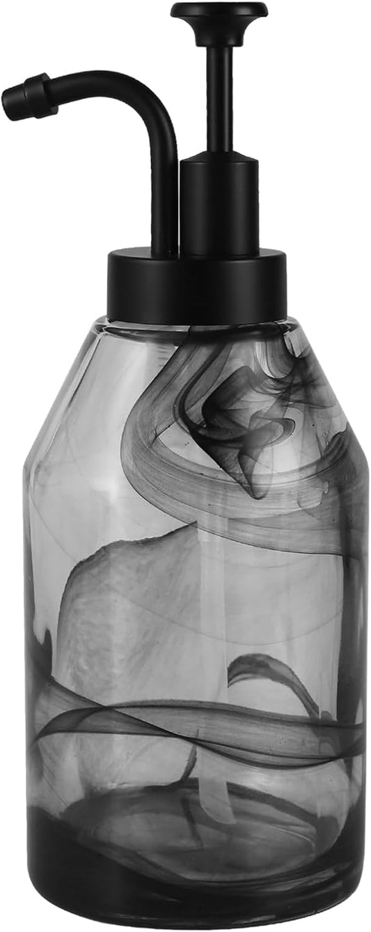 Thick Glass Black Marble Soap Dispenser with Matte Black Pump,Decorative Liquid Hand Dish Soap Dispenser for Bathroom and Kitchen,Luxury Dispenser for Coffee Syrup,Lotion,Essential Oil