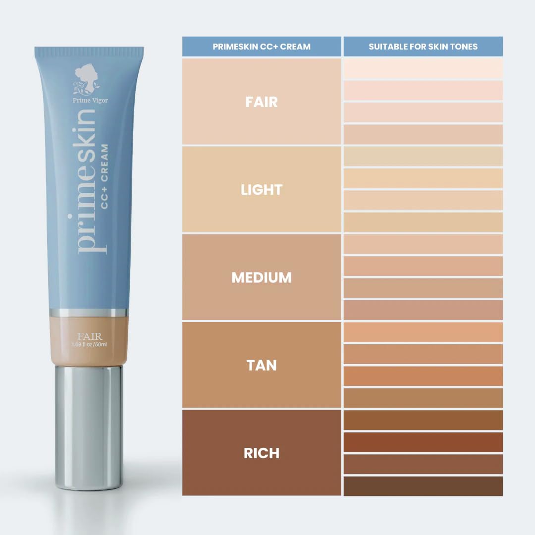 Primeskin Cc Cream for Older Women,Korean Cc Cream, Self Adjusting for Mature Skin, Satin Skin Korean 1.69 Fl Oz/50ml (TAN)