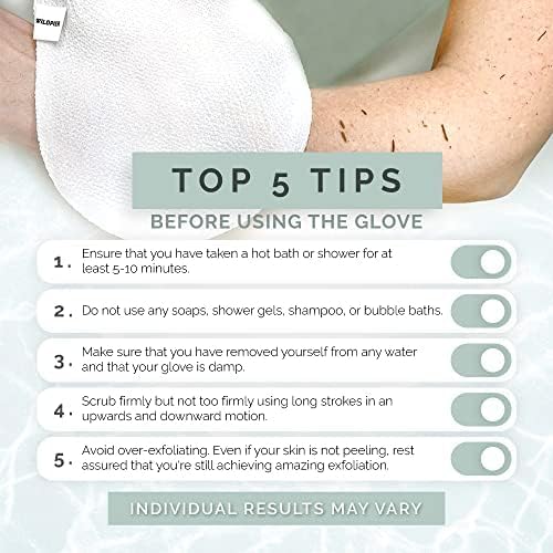 Wildpier Plus+ Exfoliating Glove Mitt Body Scrub for Bath Shower Spa Hand Exfoliator Gloves, Dead Skin Cell Remover, Plant Based Deep Exfoliation Scrubber, White