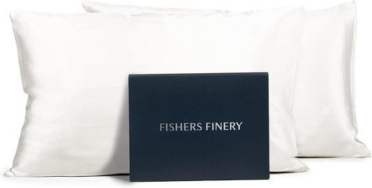 Fishers Finery 25mm 100% Pure Mulberry Silk Pillowcase Set (White King 2 Pack)