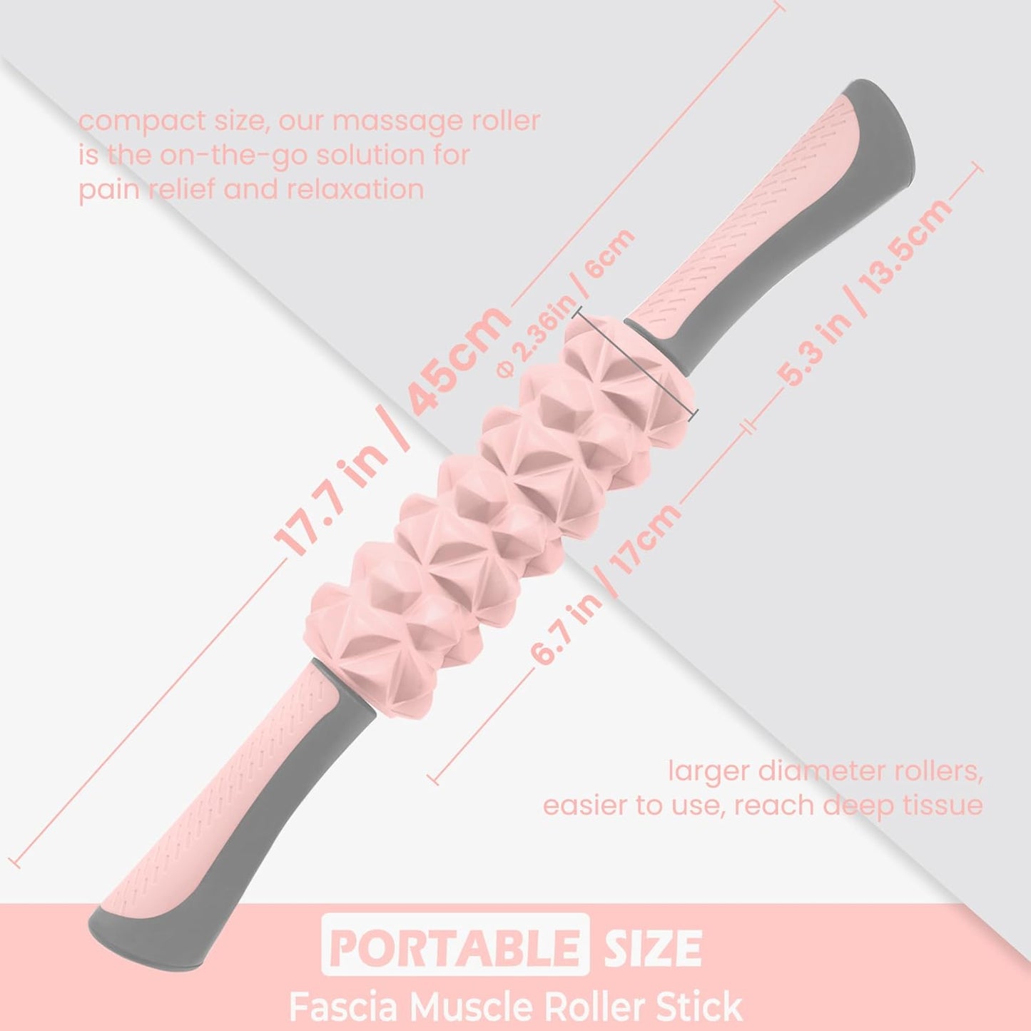 KITWILD Muscle Roller Stick, Massage Roller Stick for Athletes, Body Massage Stick for Muscles Deep Tissue, Muscle Relaxation Roller for Physical Therapy, Myofascial Release, and Yoga Therapy, Pink