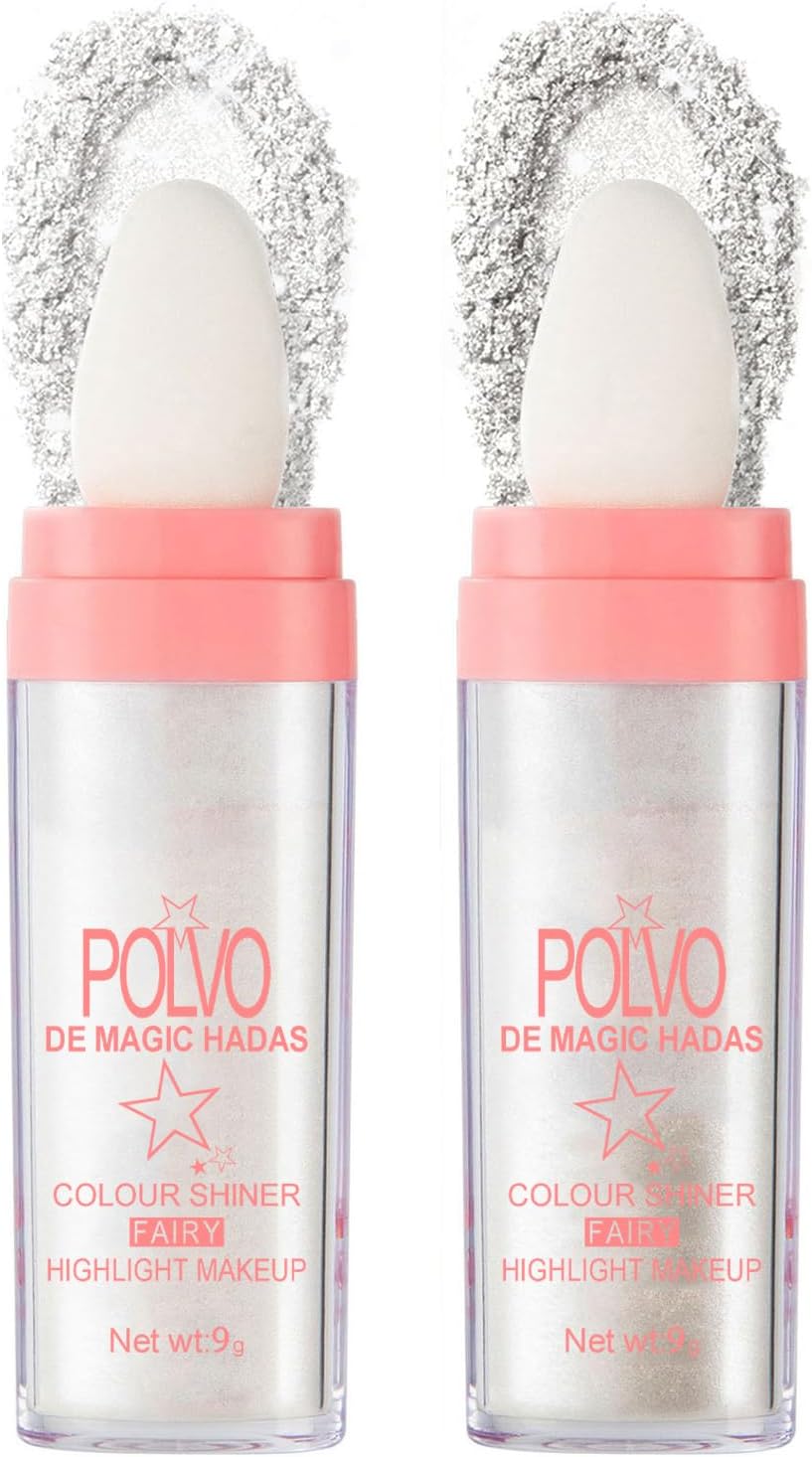 Hair and Body Glitter Powder, 2PC Highlighter Glitter Makeup for Clothes, Festival Rave Prom Loose Sparkle Powder,Holographic Ultra Fine Resin Glitters for Crafts (Pearl White+Silver)