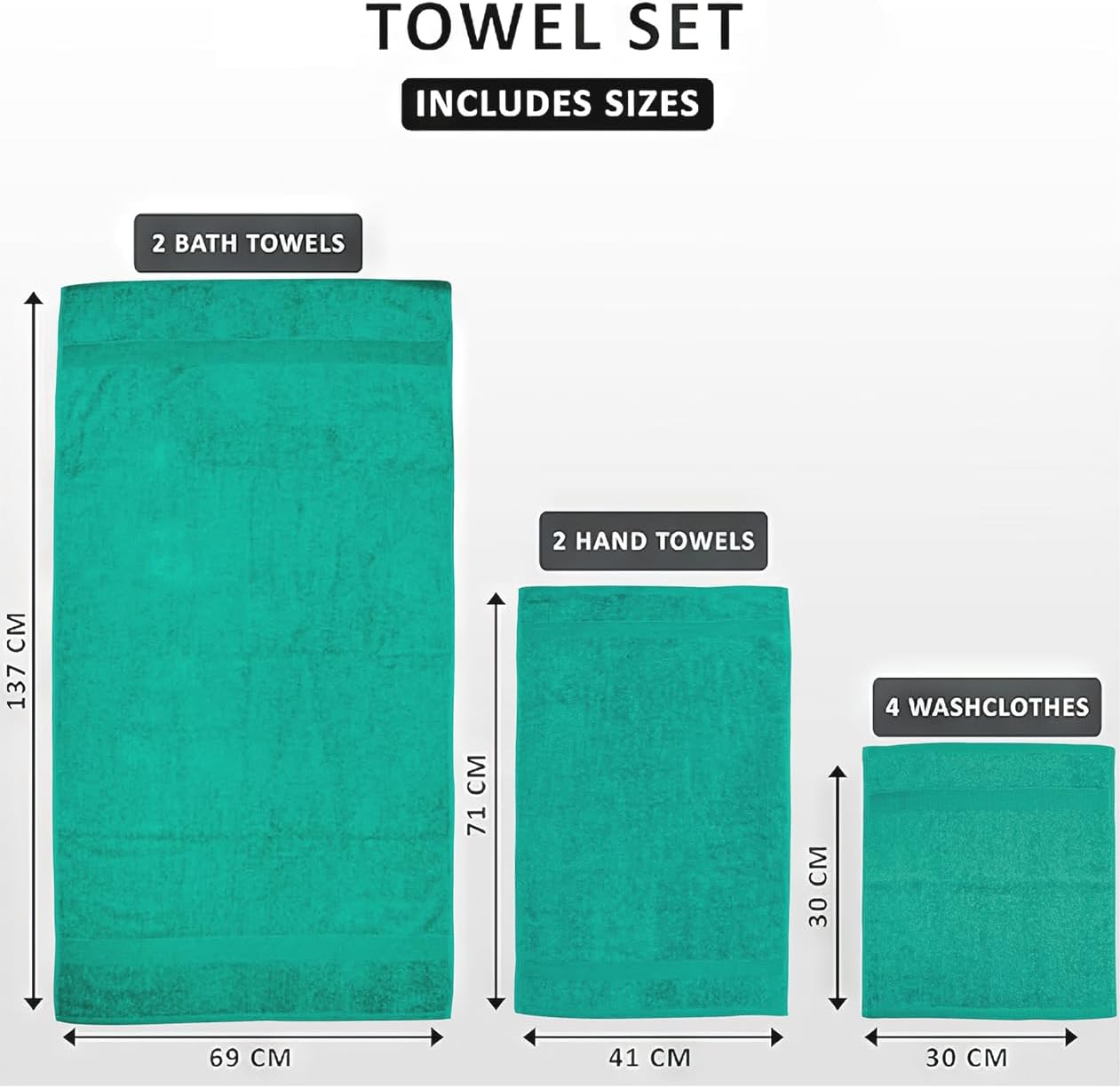 Softolle Luxury 8 Piece Towel Set, 2 Bath Towels 2 Hand Towels 4 Washcloths, Towels for Bathroom, Home, Spa & Gym - Highly Absorbent (Turquoise)