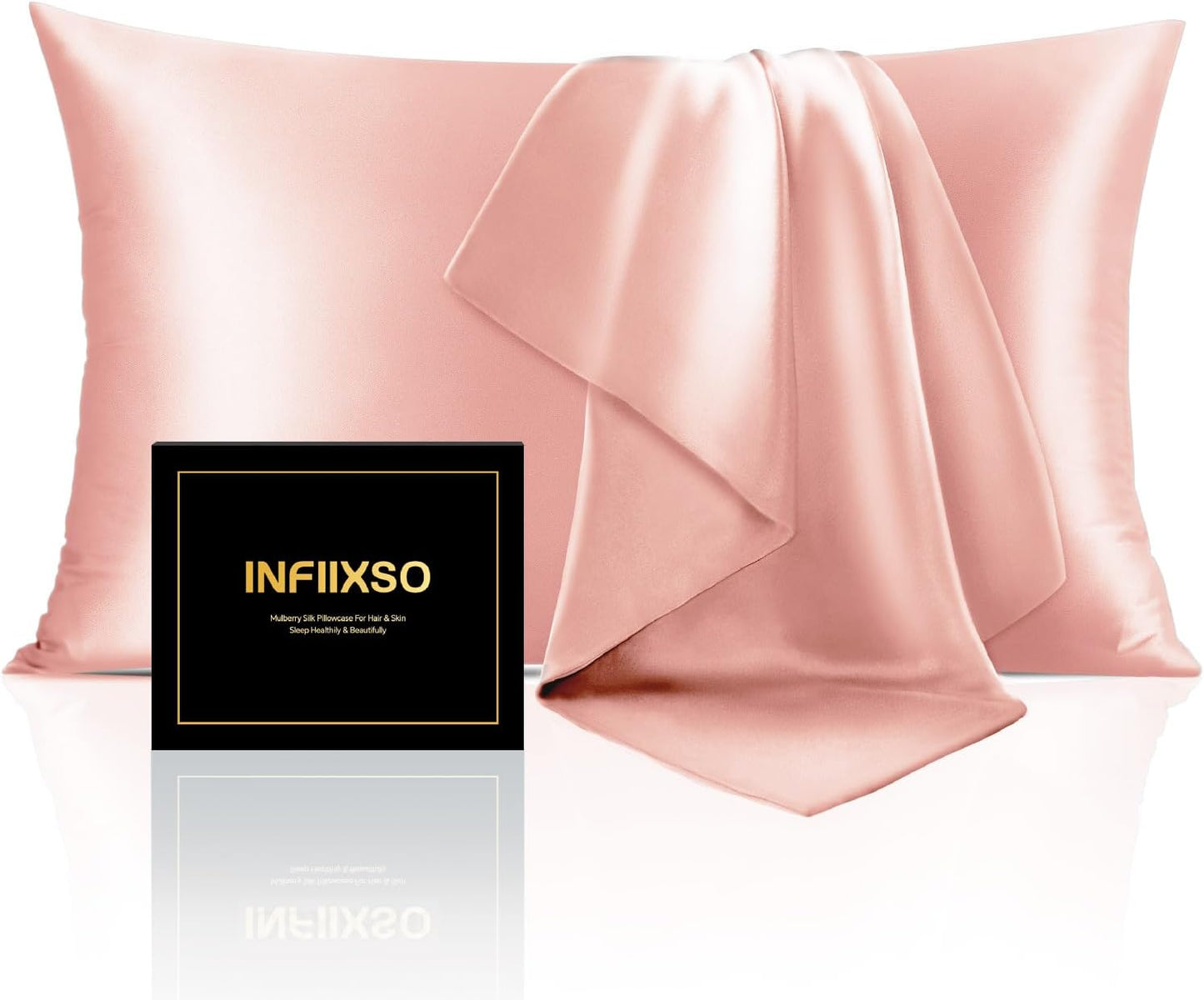 INFIIXSO Mulberry Silk Pillowcase for Hair and Skin, Silk Pillow Cases Standard Size with Hidden Zipper 20x26 Inches, Ultra Smooth and Soft Cooling Pillow Cases for Hot Sleepers(Rose Pink, 1 Pack)