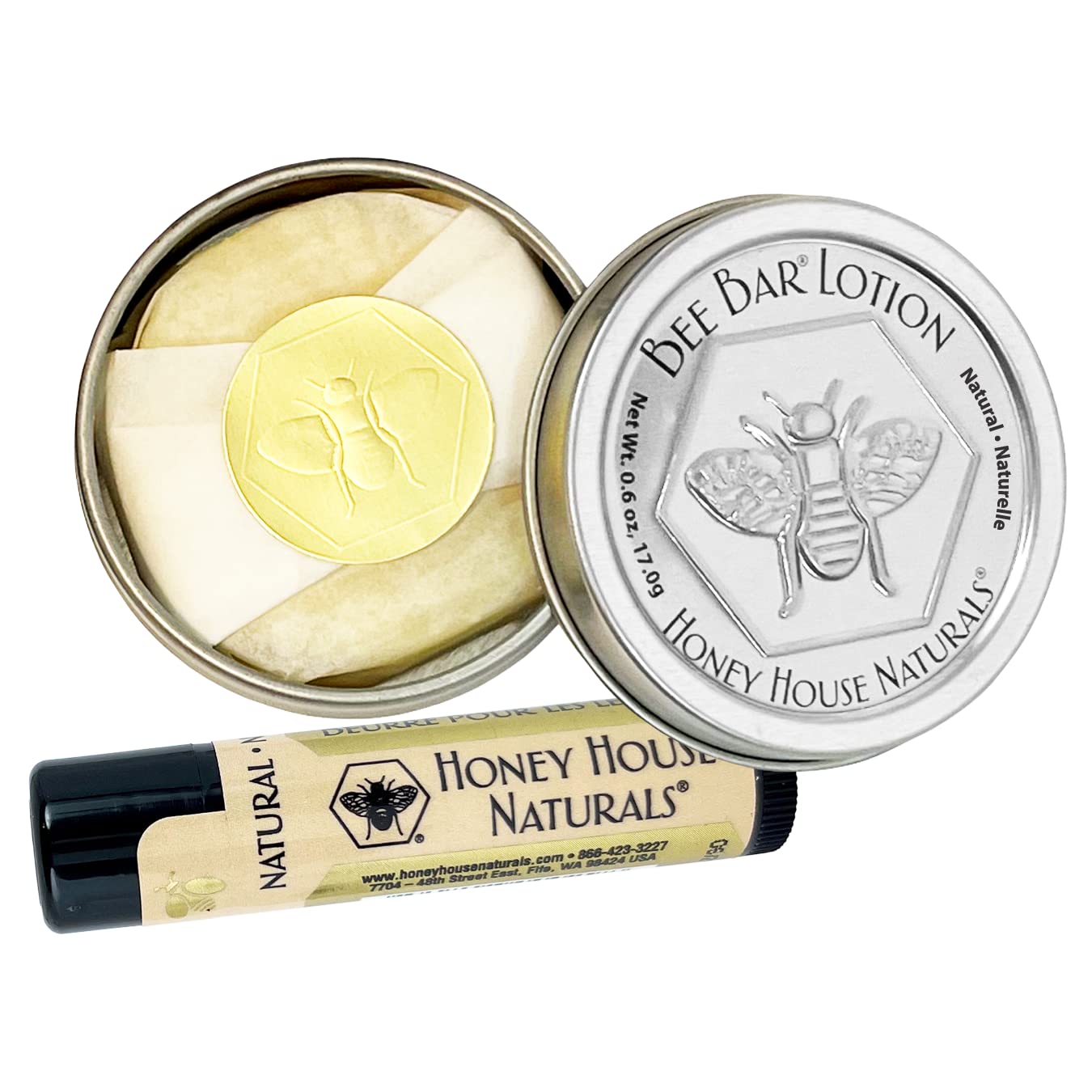 Honey House Naturals 2 Piece Gift Set, All Natural, Ultra Moisturizing Lotion Bar and Lip Butter Infused with Essential Oils, Made in USA, (Variant Name)