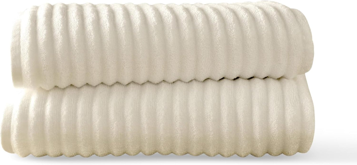 Blue Loom Ribbed Bath Sheet & Towel, 100% Cotton 600 GSM, Soft Absorbent Durable Quick Drying Bath Sheet & Bath Towel Set for Bathroom - Mason Set of 2 Ivory Beige (65" x 45" & 58" x 30")