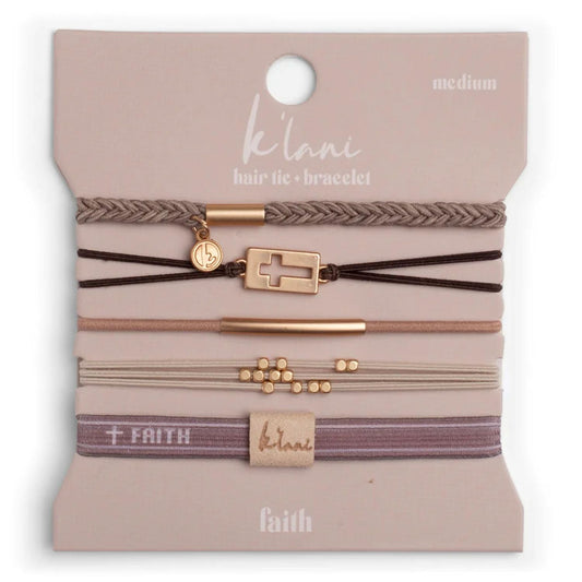 K'lani Faith Bracelets for Women – Elastic Bracelets and Boho Hair Ties – Cute Hair Ties for Women and Hair Tie Accessories – Stylish Bracelets Boho Style for Hair and Wrist – Set of 5 (Small)