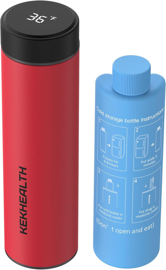 Compact 60H Insulin Cooler Travel Case Temp Display Medication Cooler for Travel Insulated Medicine Cooler Bag TSA Approved Ice Packs Diabetic Cooler with QR Medical Travel Tag（Rescue Red）