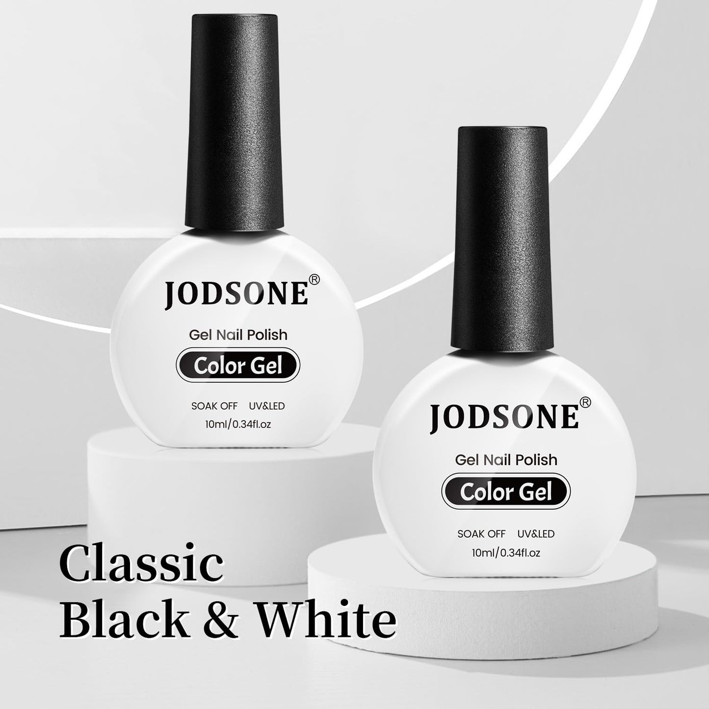 JODSONE 2Pcs Gel Nail Polish Set 10ml Black and White Gel Polish,Soak Off LED U V Nail Gel Manicure All Seasons Gel Polish Nail