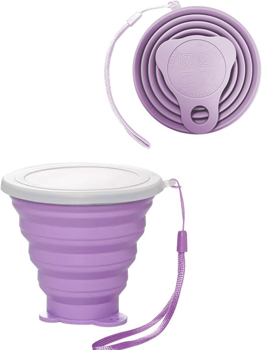 Silicone Collapsible Cups for Camping Travel,Small Portable Backpacking Camping Cup for Outdoor,Reusable Folding Travel Cup,270ml,Graduated(Purple)