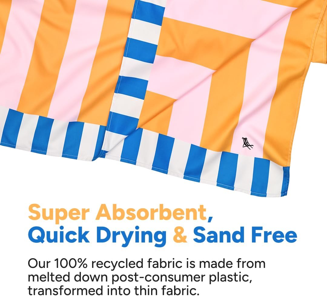 Dock & Bay Beach Towel - Quick Dry, Sand Free - Compact, Lightweight - 100% Recycled - Includes Bag - Mellow Yellow - Large (160x90cm, 63x35)